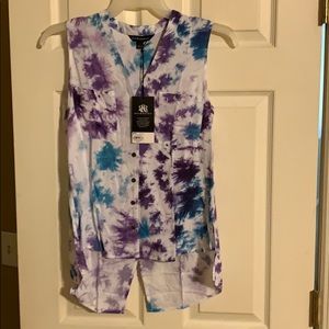 NWT Rock&Republic WHITE Purple & Blue Button Tank